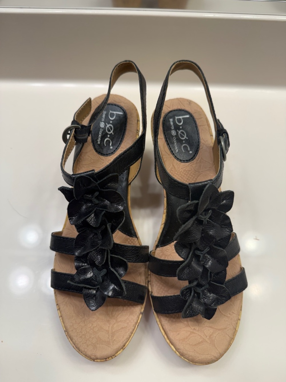 b.o.c. Black Floral Slingback Wedge Sandals for Women